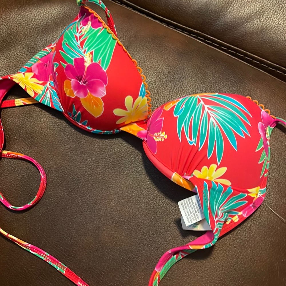 Hobie bright Hawaiian floral push up bikini top - M